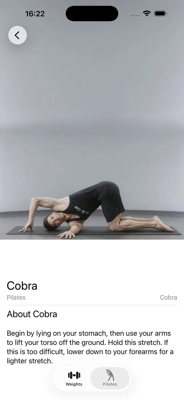 Exercises app: Pilates detail