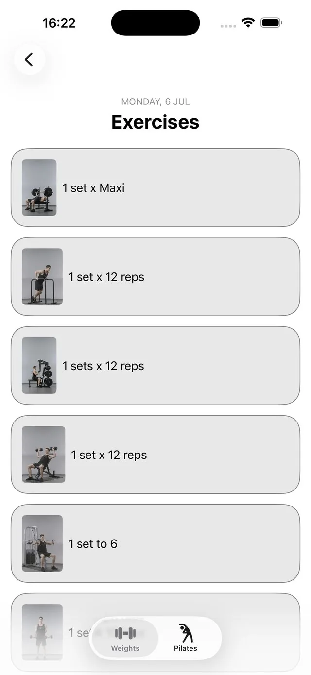 Exercises app: Workout list